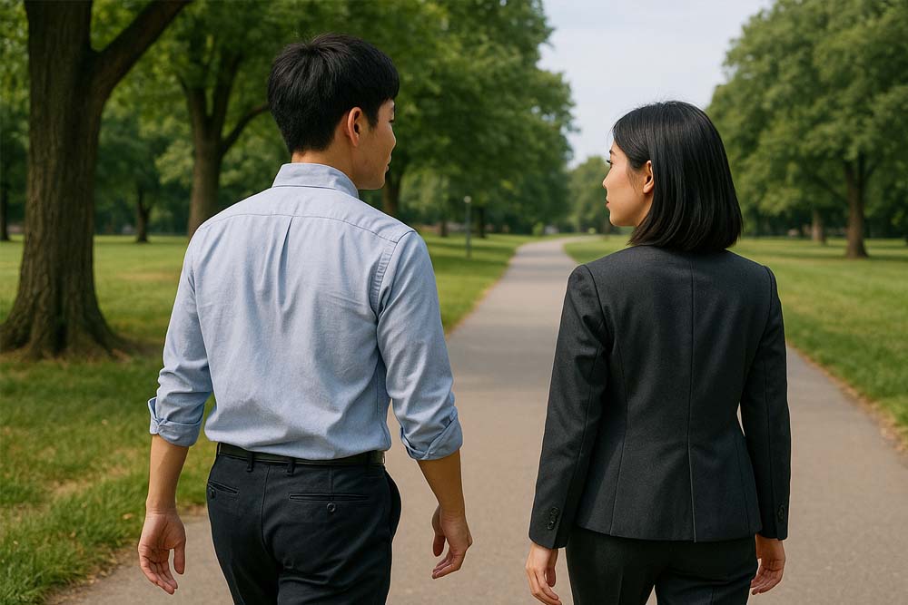 公園を散歩してリフレッシュしている様子